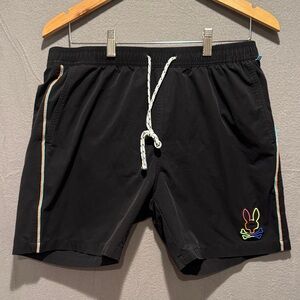 Psycho Bunny Black Swim Shorts with Vibrant Logo